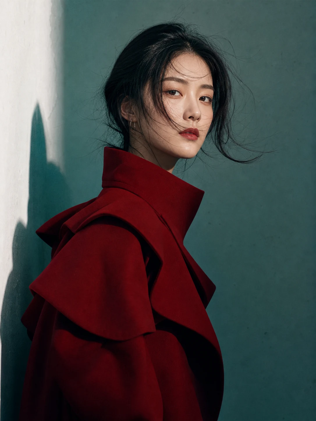 红色雕塑感服装人物肖像